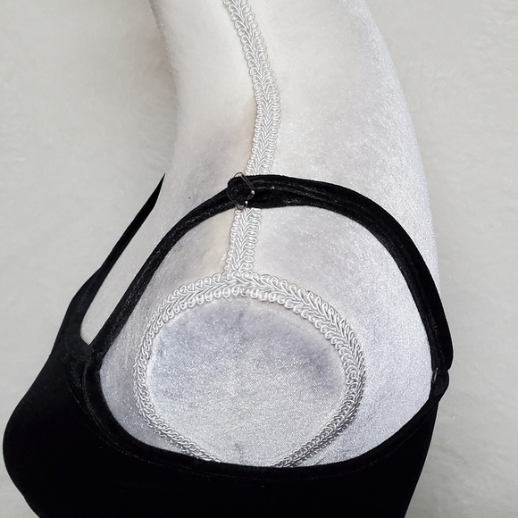 VINTAGE Shirley of Hollywood Black Velvet  Asymmetric Ruffle Mini Lingerie Dress - Picture 8 of 15